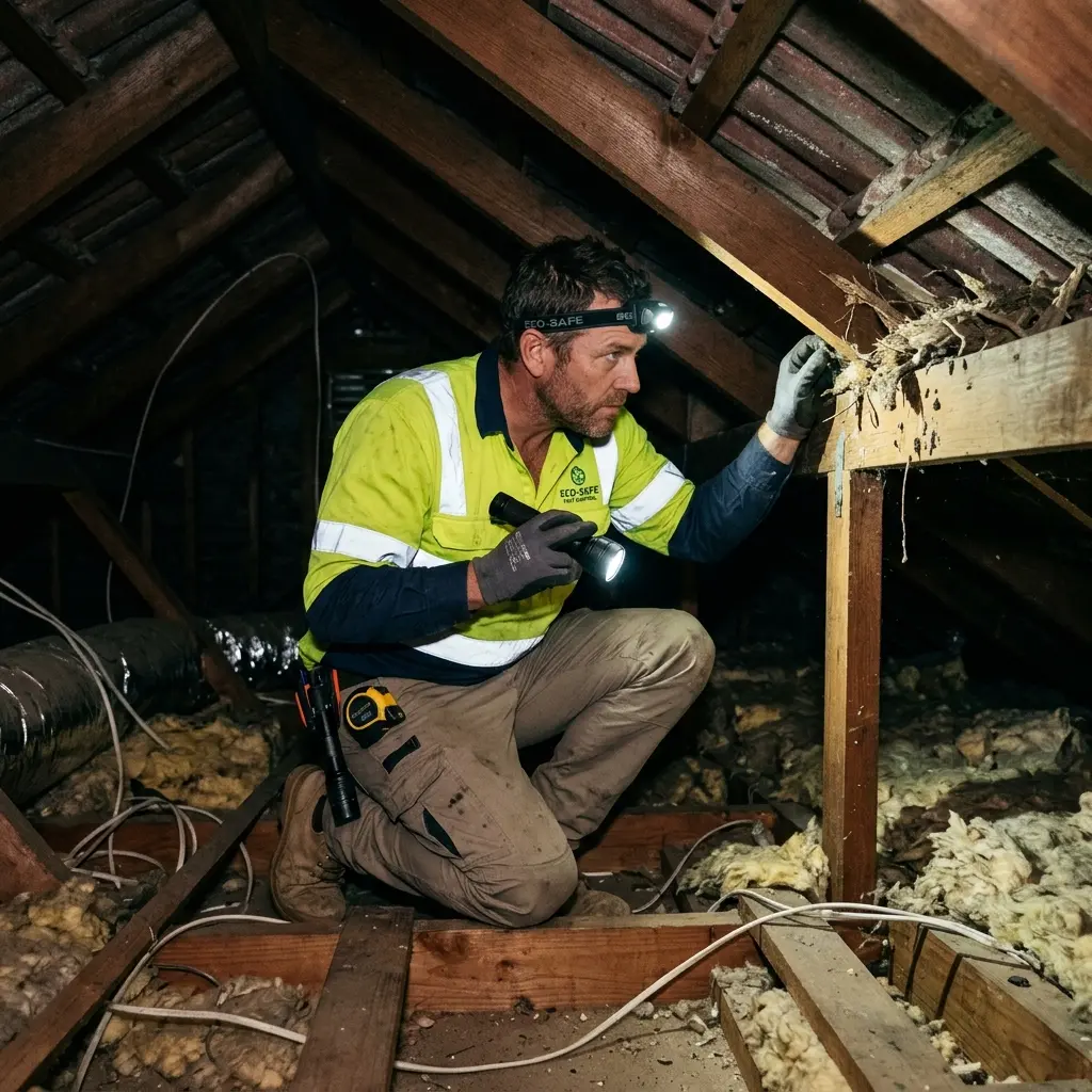 Technician inspecting a Notting Hill subfloor void for a deceased cat